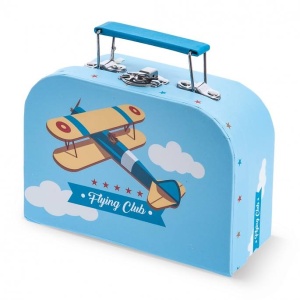 Βαλιτσάκι Γαλάζιο με Θέμα Αεροπλάνο - Βαλιτσάκι Μπομπονιέρα για προσκλητηριο από χαρτί και χαρτόνι
